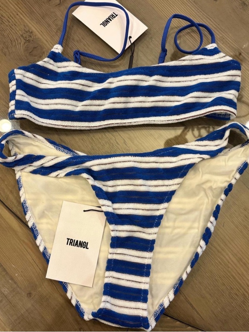 triangl swimwear Blue and White Striped Bikini Set